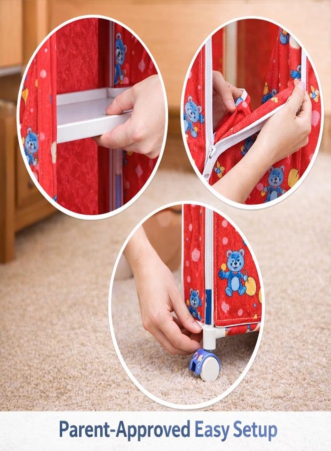 Maanit منظم خزانة ملابس قابل للطي من مانيت، رف تخزين بخمسة أرفف للأطفال (أحمر) - Image 3